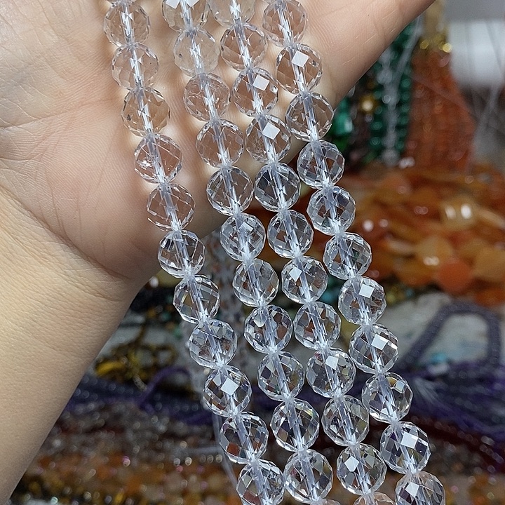 玛瑙/玉髓未镶嵌珠宝半成品天然白水晶切面卡10mm一条