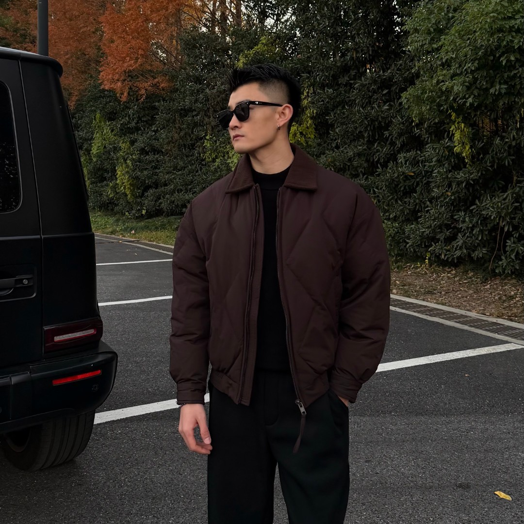 JMP褶皱感 辑格黑色翻领羽绒服男冬季2025新款防寒服外套1001