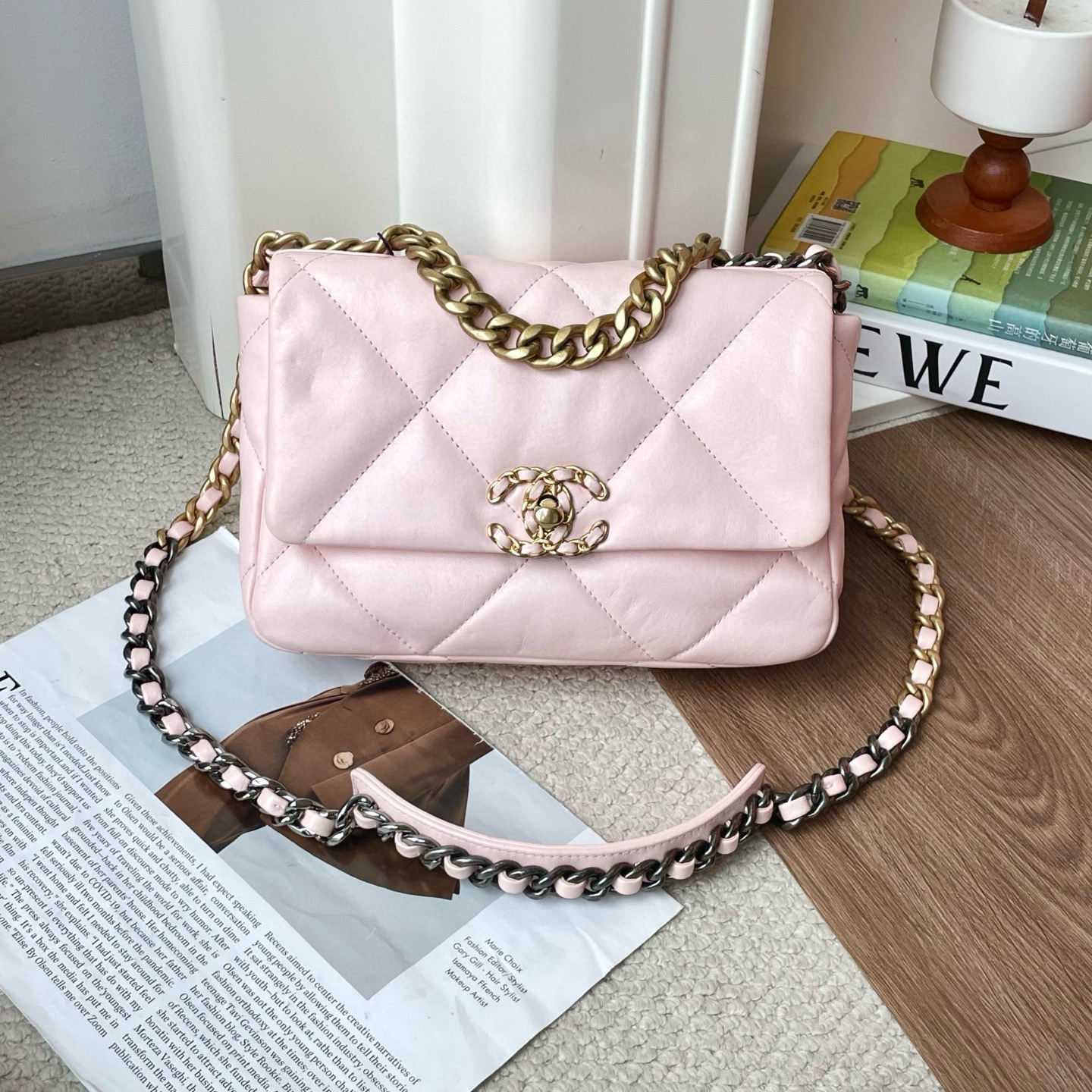 99新 Chanel/香奈儿 樱花粉19bag小号芯片BJM12-1370