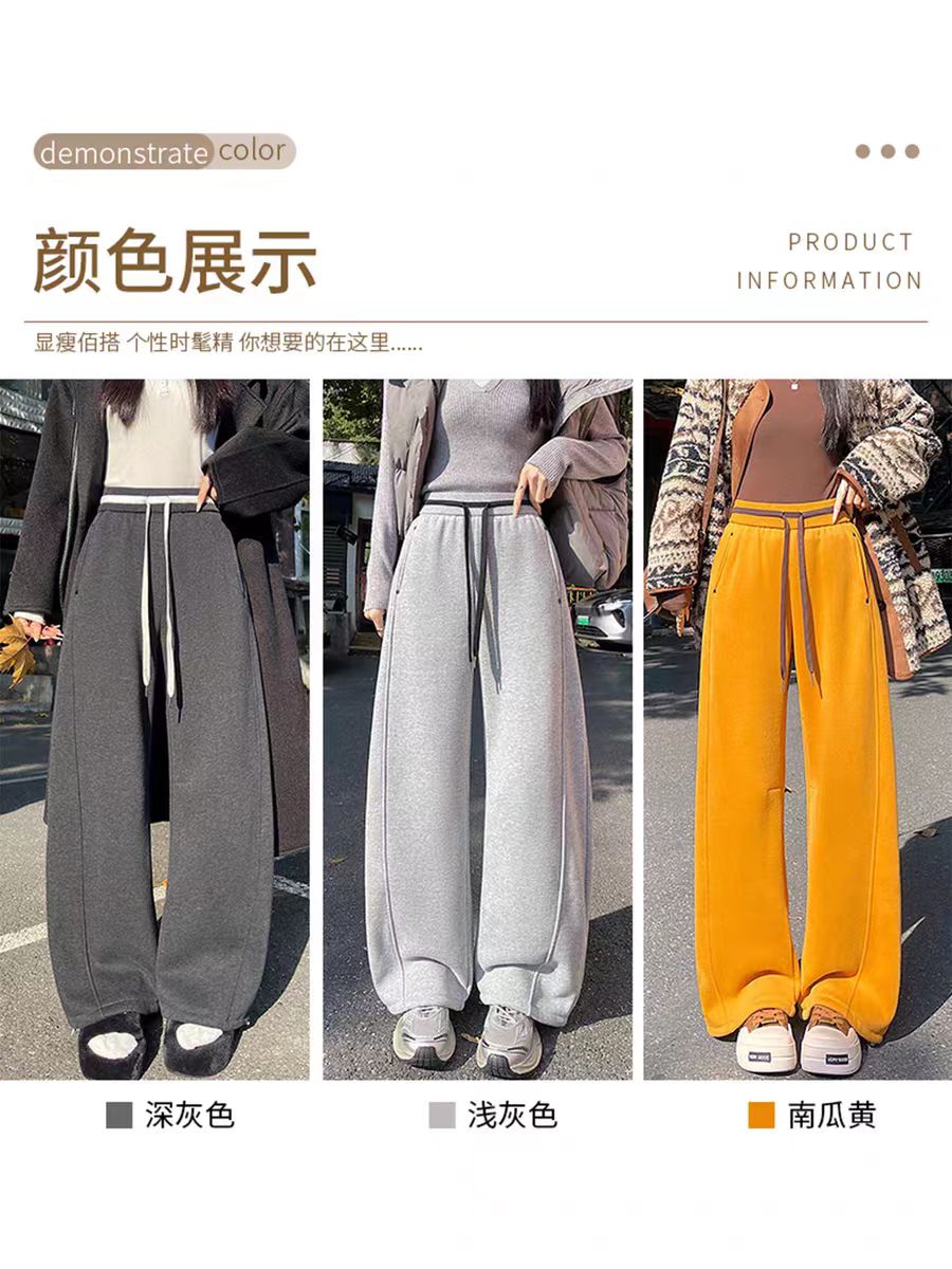 5806休闲裤字母加绒时髦高弹刺绣抽绳弯刀裤8g秋冬卫裤