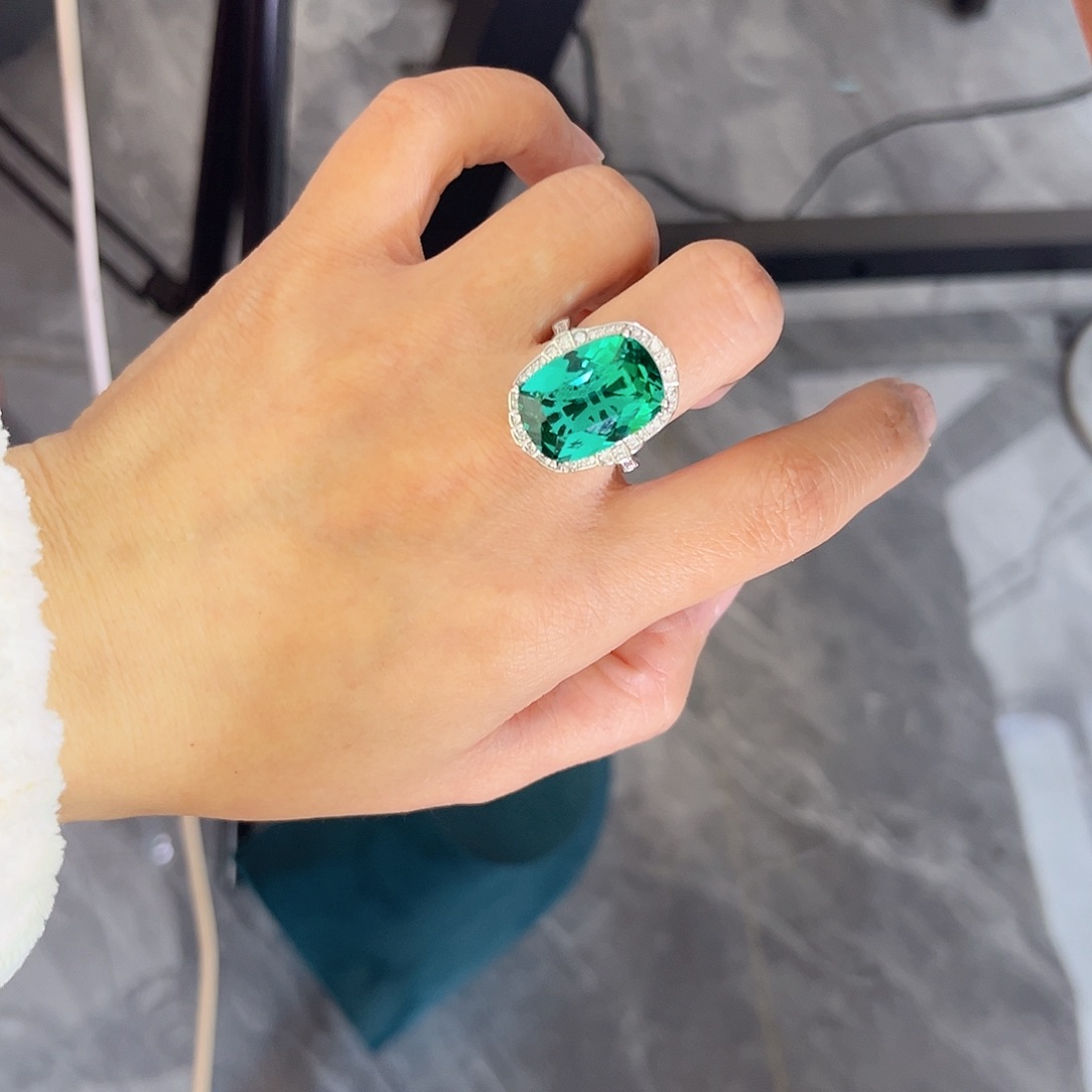 银S925镶嵌戒指绿色碧玺