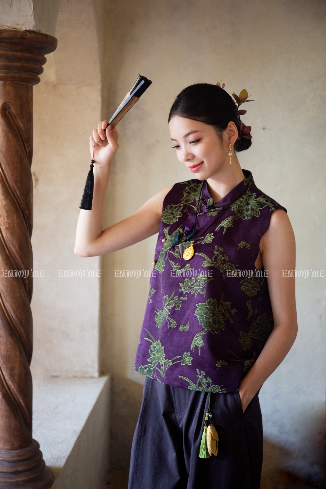 【门店同款】ENJOY秋季云敛-东方画笔紫苑芳华提花马夹166296913