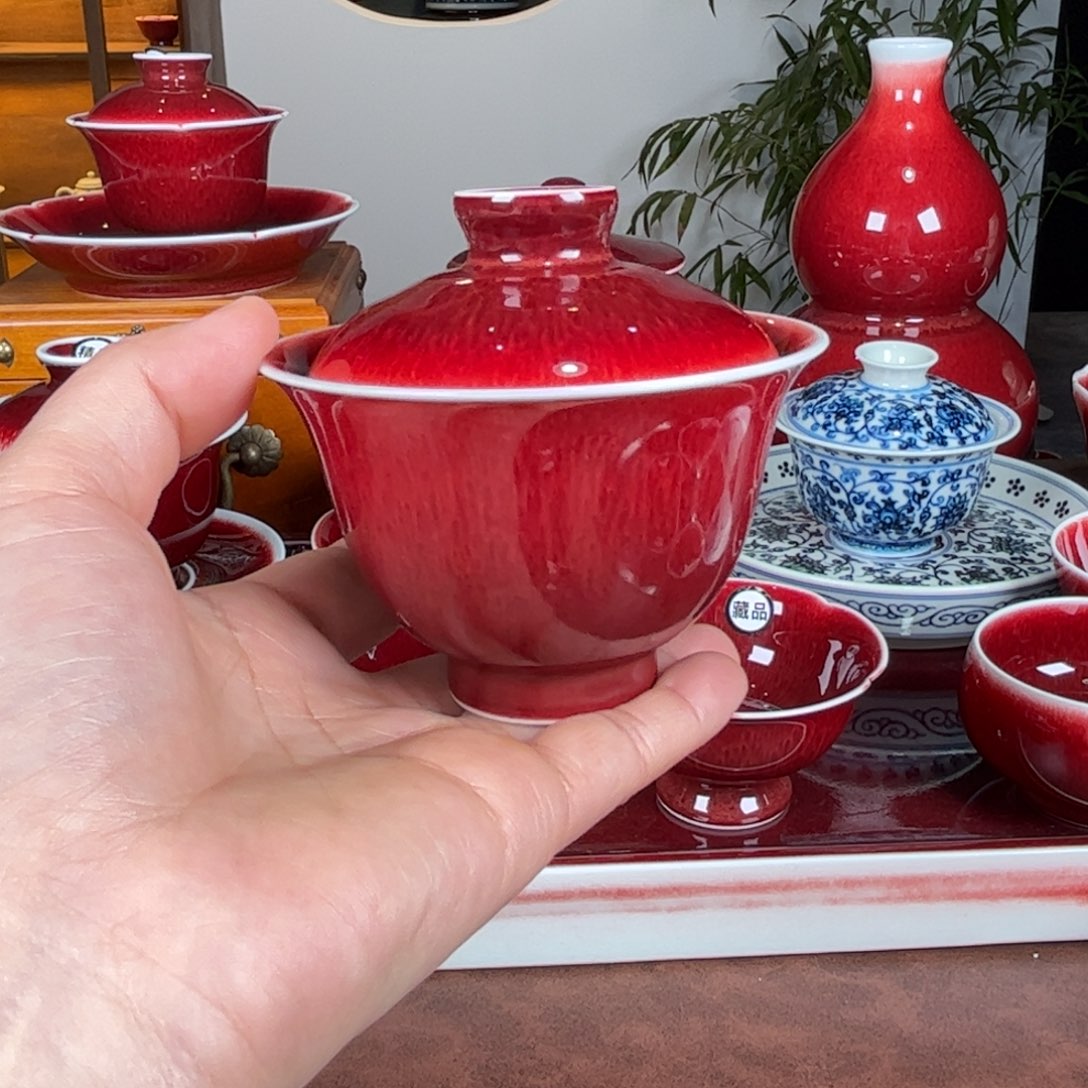 杯景德镇原矿郎红杯二才盖碗