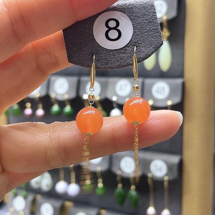 南红玛瑙耳饰18K金镶嵌