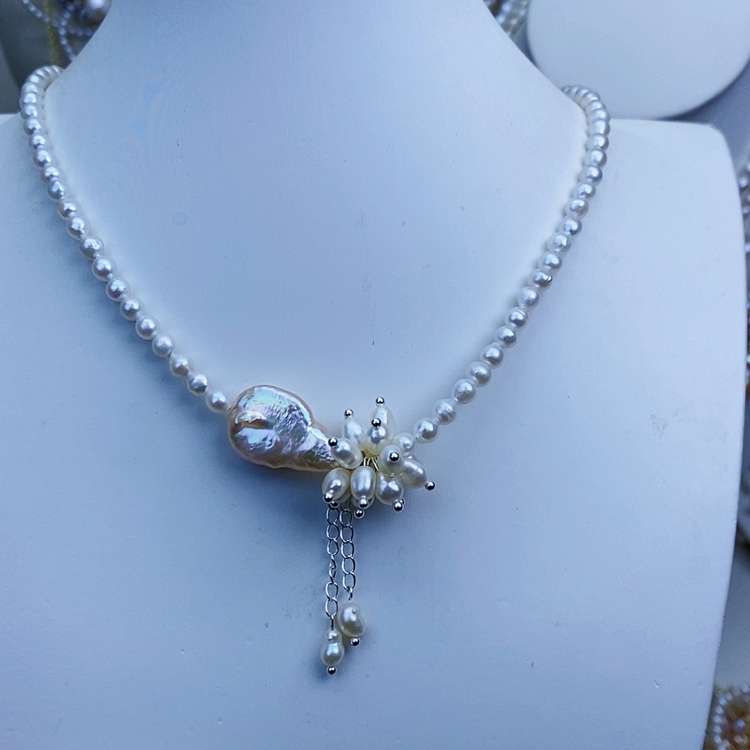 淡水珍珠颈饰银S925镶嵌