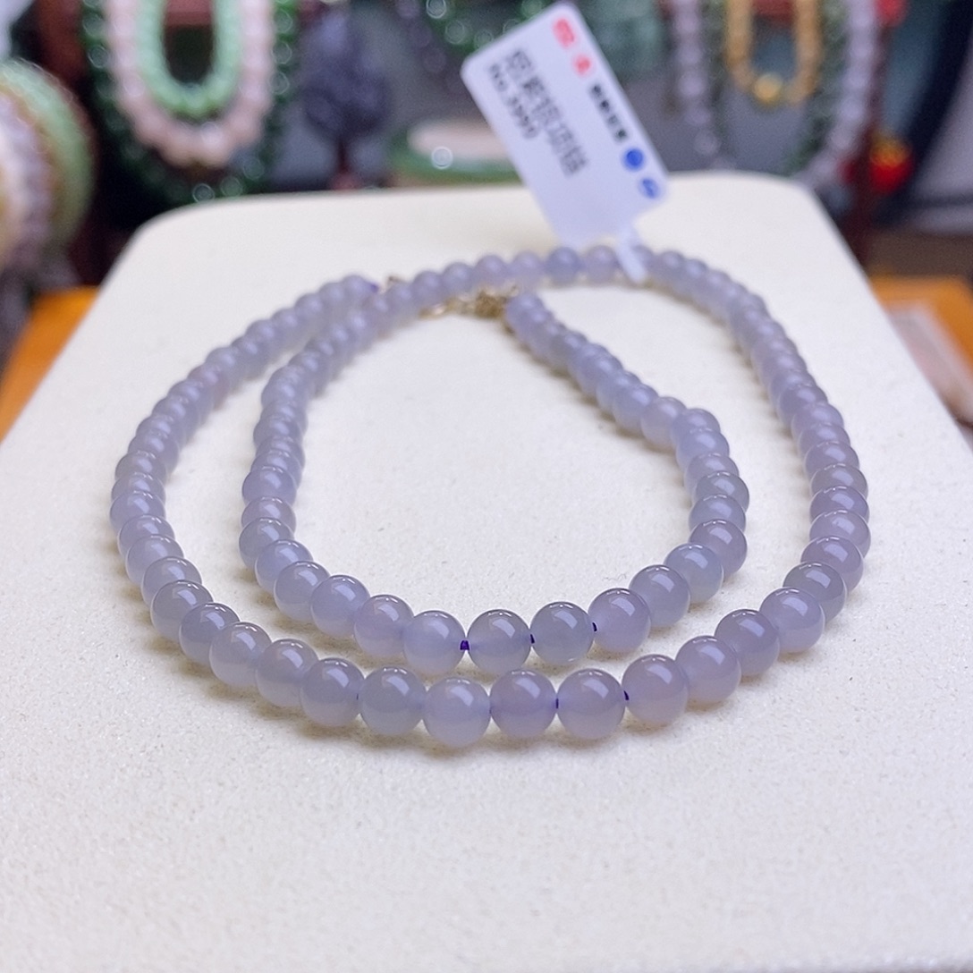 和田玉烟紫银镶项链5MM未镶嵌