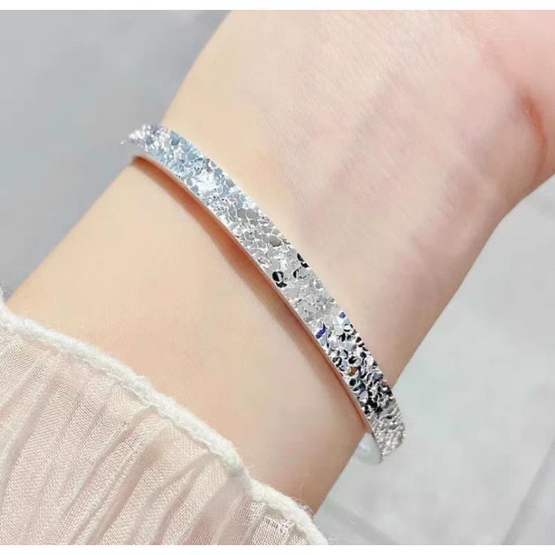 【七天试戴】999银开口碎冰冰17g时尚气质送女友光面手约qkc