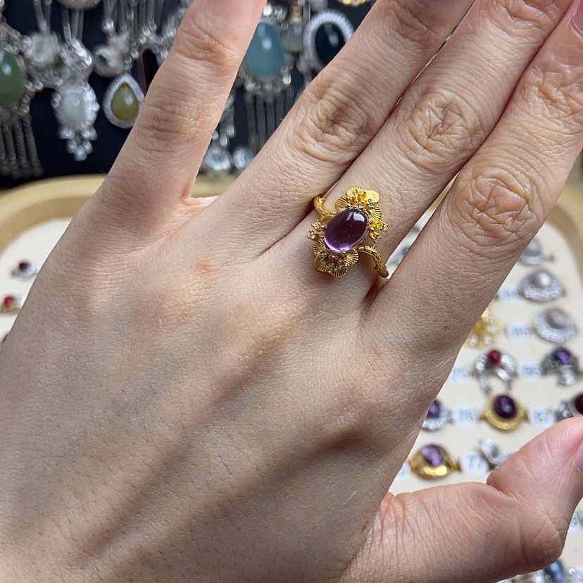 【闪购商品】紫晶戒指银S925镶嵌金色不保色