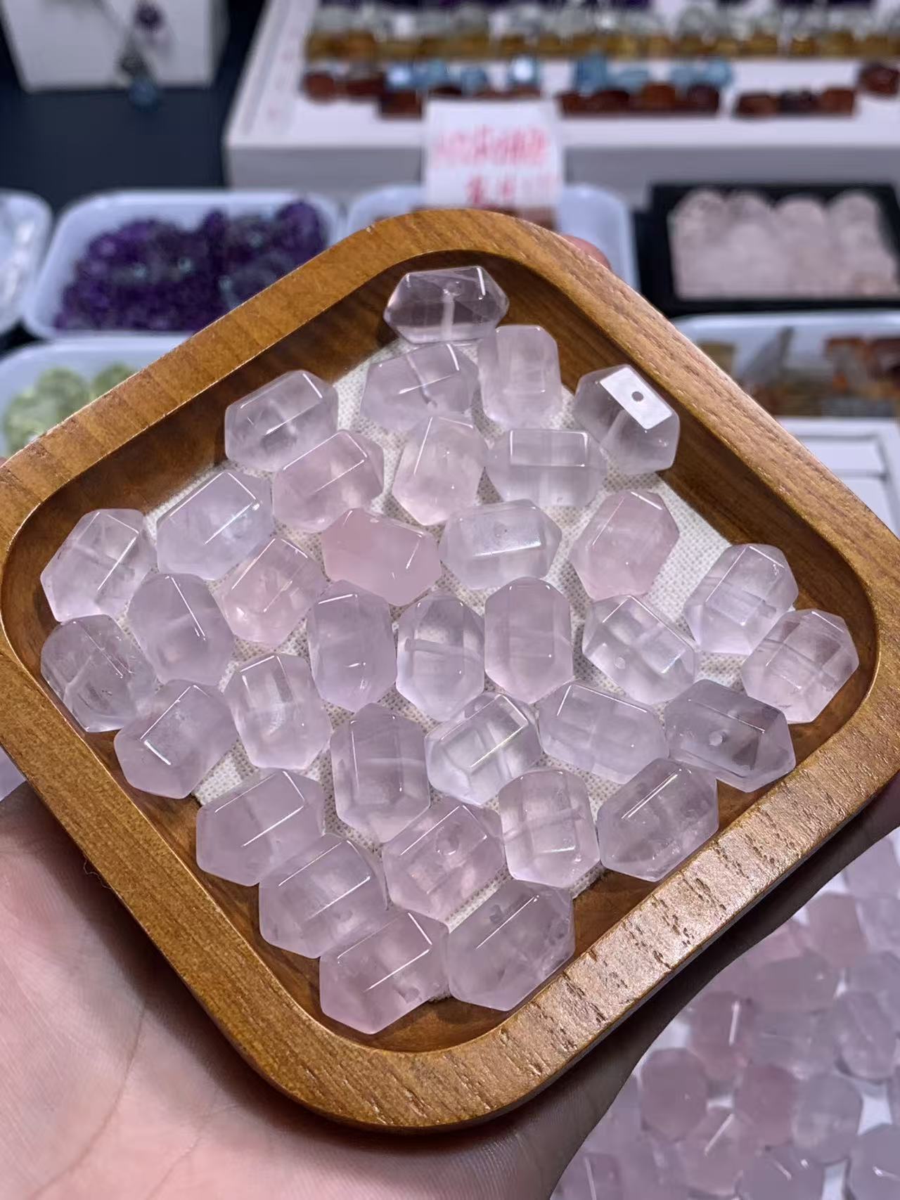 天然粉水晶随形小双尖不规则水晶DlY配件