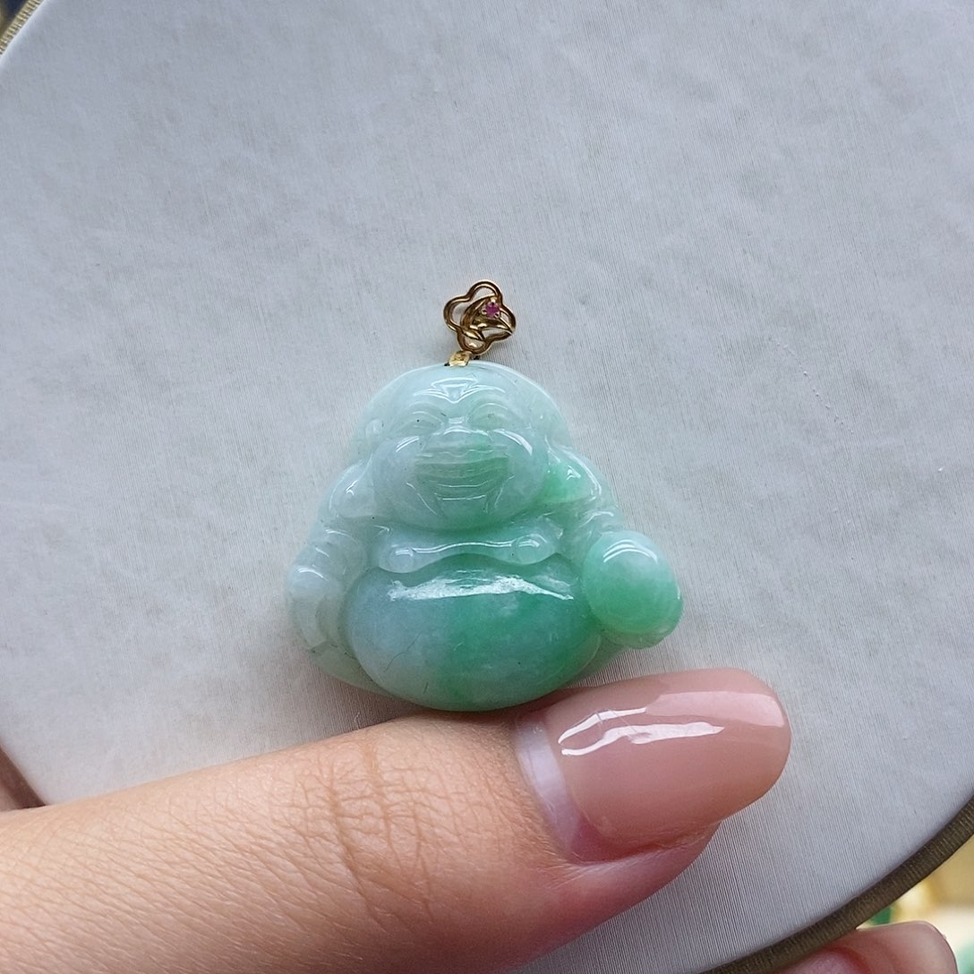 翡翠18K金镶嵌吊坠(不含链)