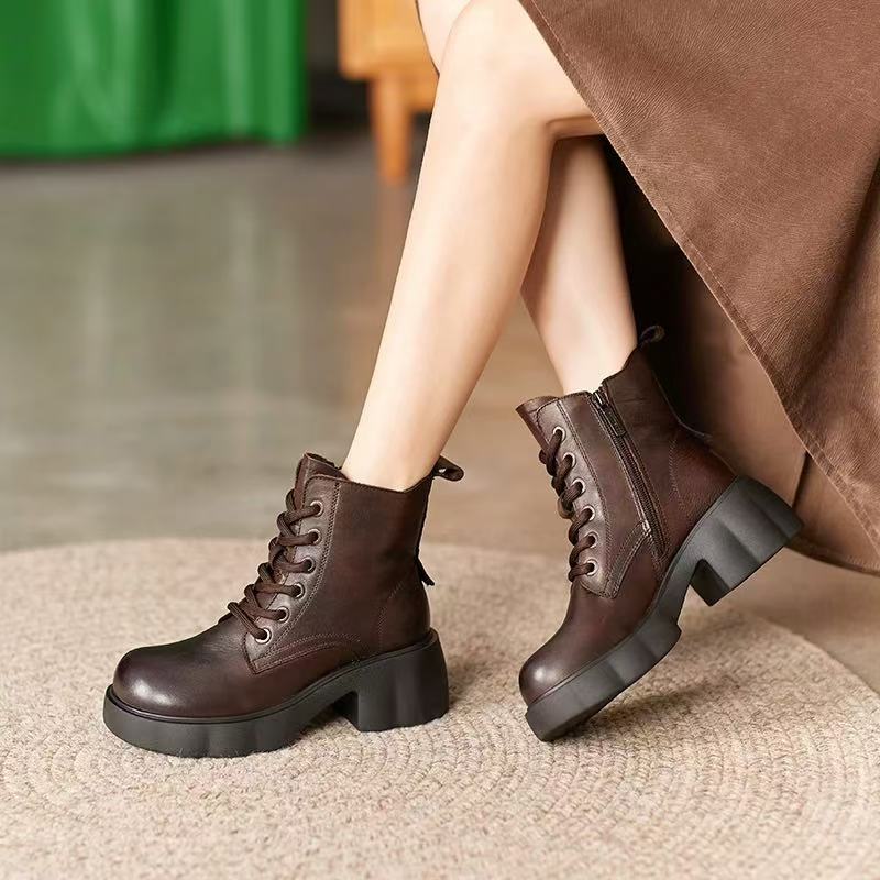 郡主家8828复古马丁靴秋冬季厚底时尚女靴子粗跟增高保暖时装女靴