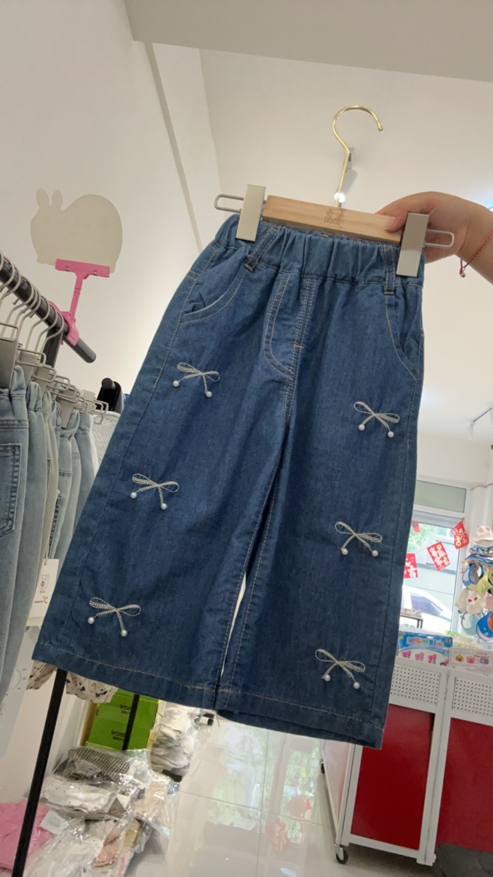 小童松紧腰短裤百搭牛仔裤夏季女长裤九分裤秋季裤子童装休闲蓝色