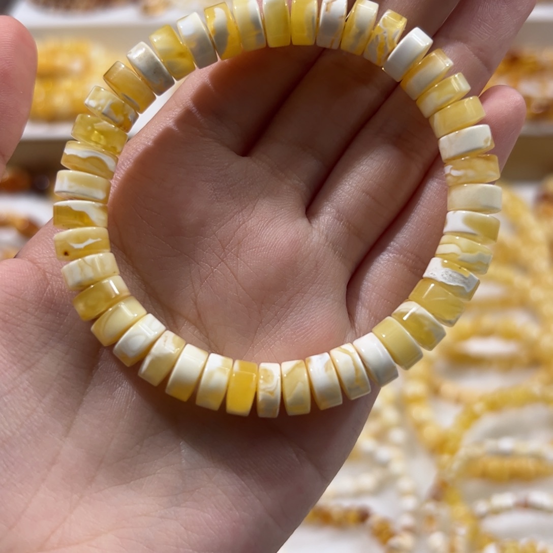 琥珀未镶嵌珠宝奇石金瓷白药片手串