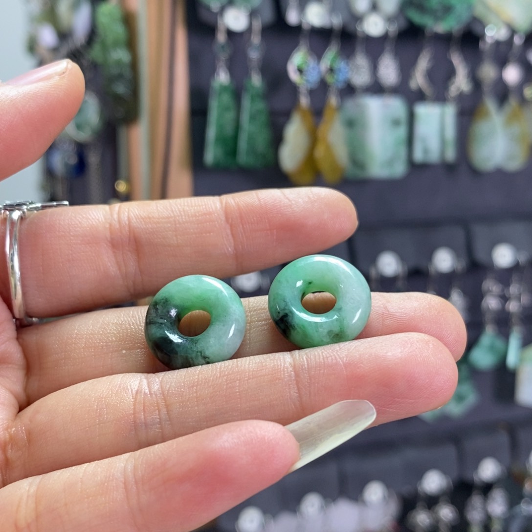 翡翠耳饰银S925镶嵌用****5X44