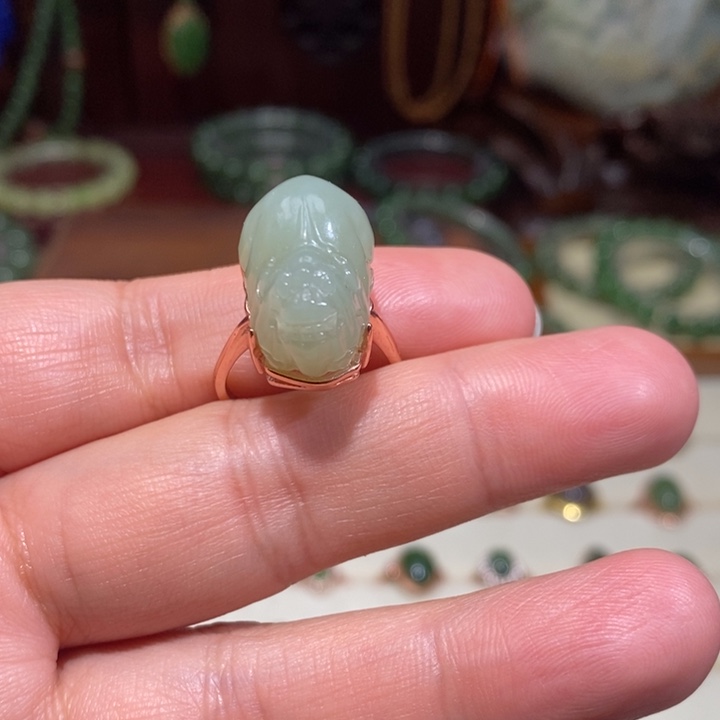 和田玉银S925镀金镶嵌戒指