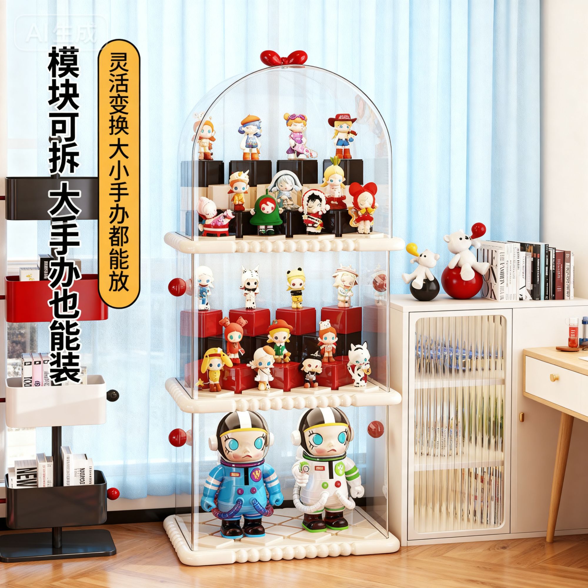 盲盒收纳展示架透明舞台积木手办展示柜泡泡玛特防尘亚克力展示盒
