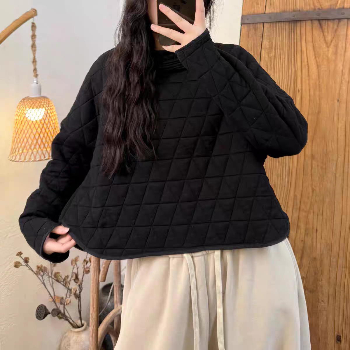 立领三角夹棉卫衣女套头纯色中领秋冬季休闲百搭短款上衣