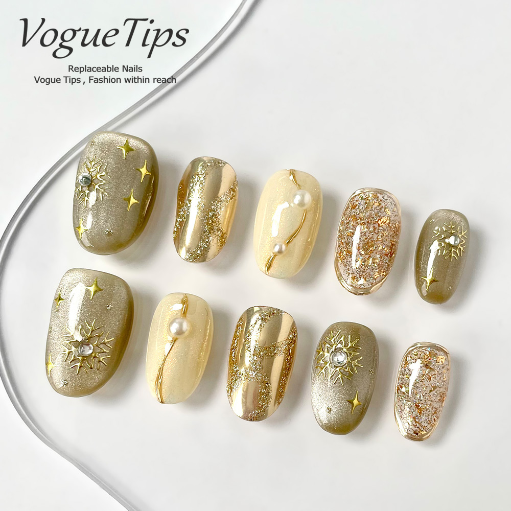 VogueTips 初秋来信穿戴甲简约ins风短款手工成品美甲片ZB563