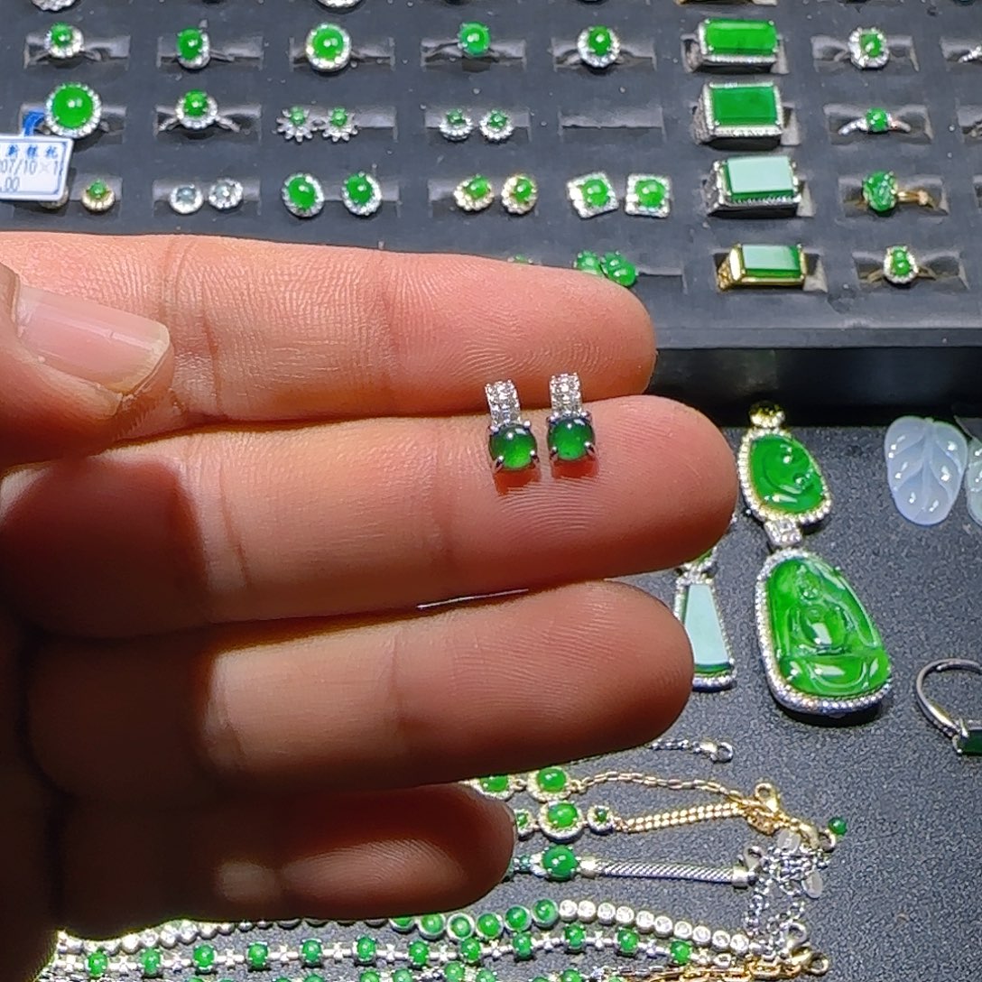 翡翠银S925镶嵌耳饰