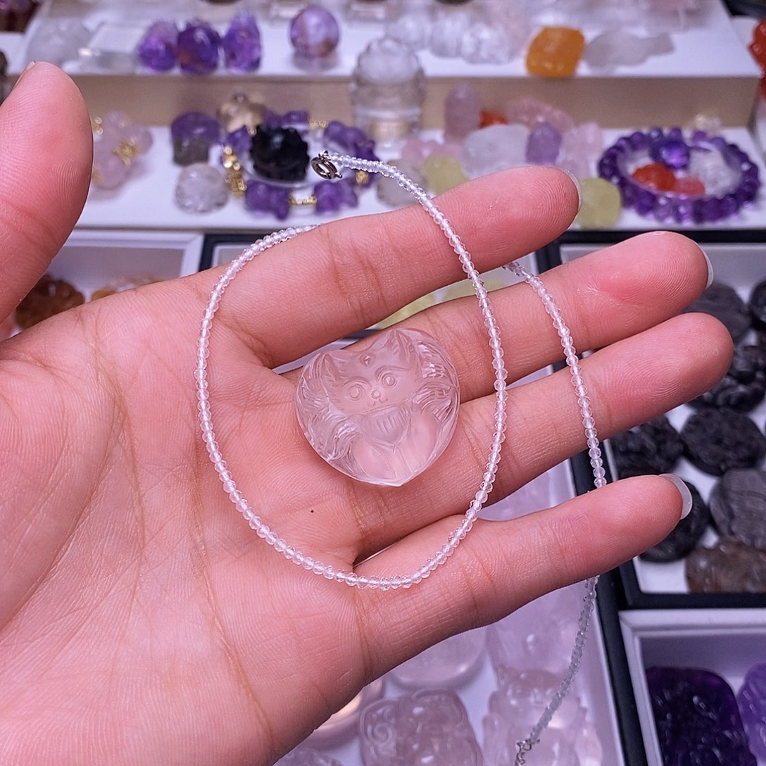 水晶颈饰未镶嵌知*爱心狐牌 吊坠 送链子