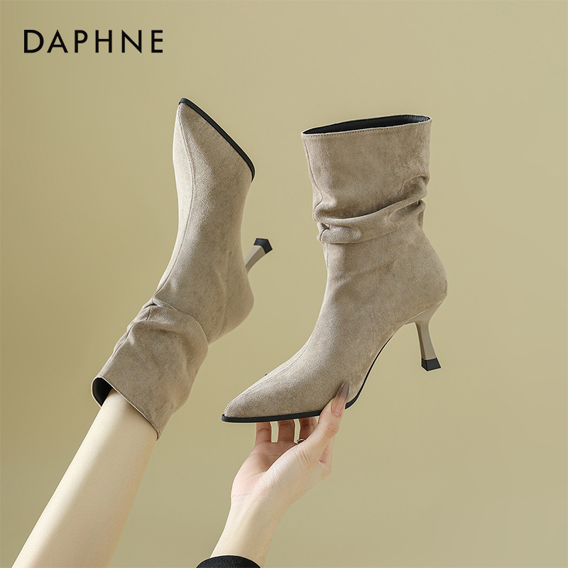达芙妮时装靴秋冬堆堆靴女靴短靴气质单靴时尚细高跟尖头712-16