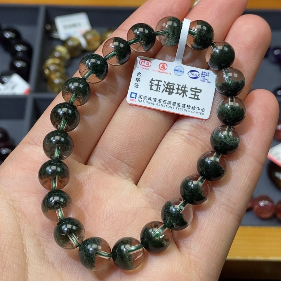 绿幽灵手串未镶嵌水晶爱**心8mm