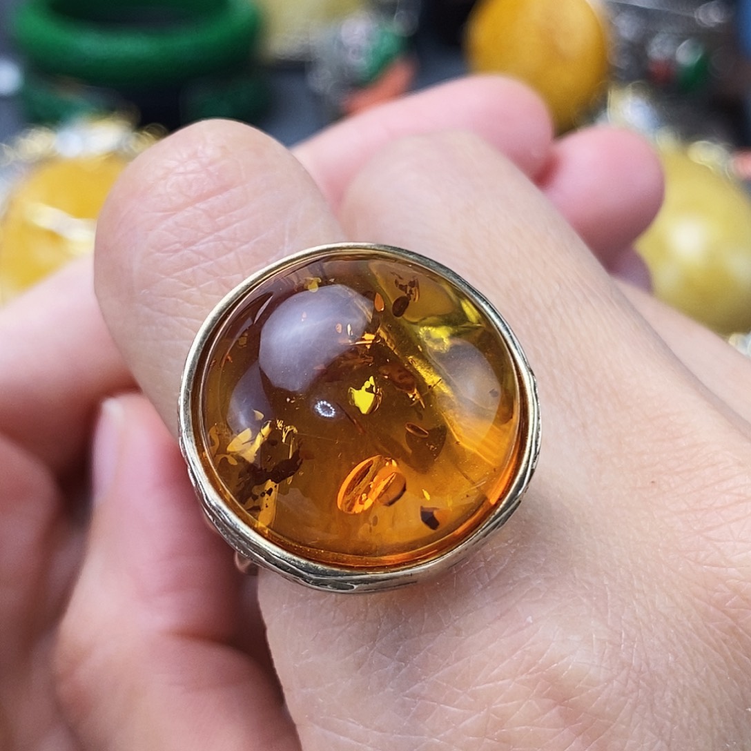 琥珀银S925镶嵌戒指设计款特色戒指