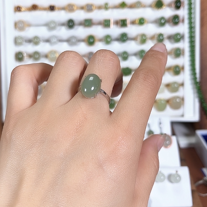 和田玉戒指银S925镶嵌