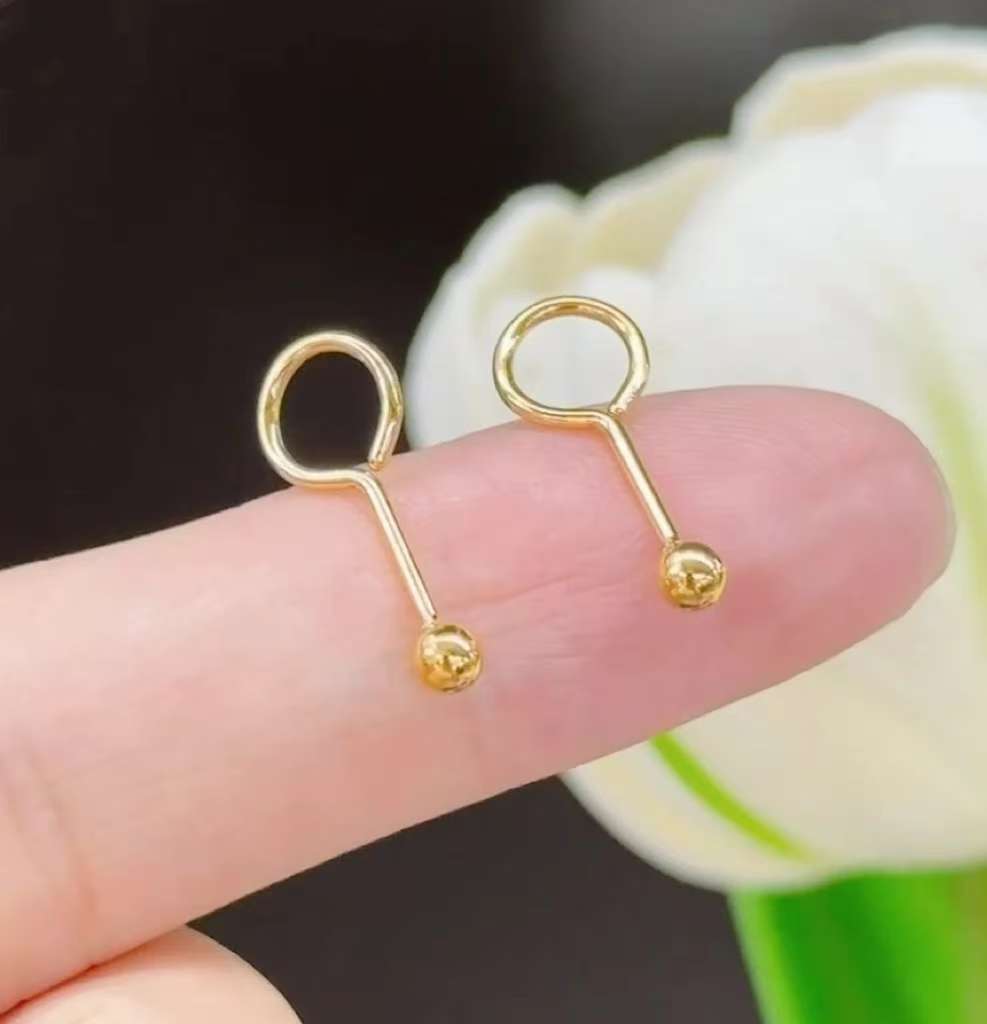 足金999小珠珠耳钉弯钩时尚