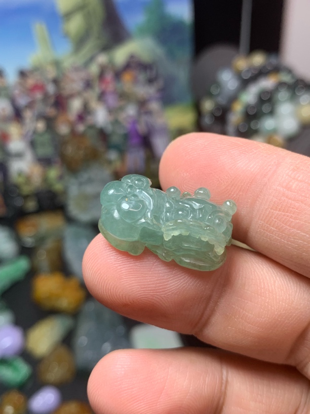 冰晴霸王貔貅挂件天然翡翠A货