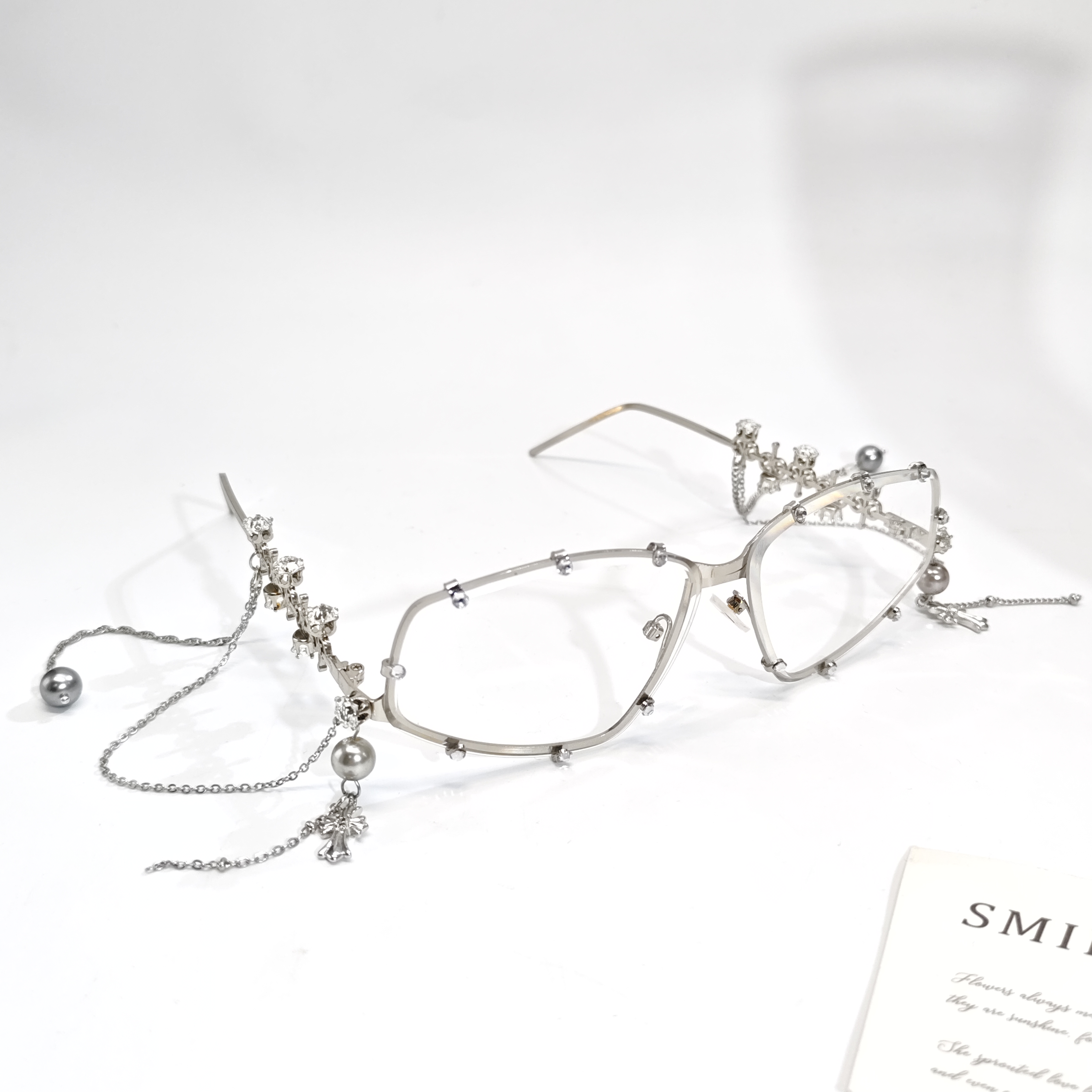 Y104高级设计感优雅灰珠十字闪锆素颜眼镜