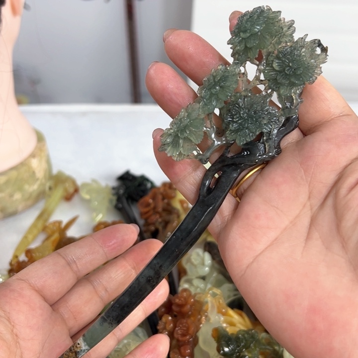 定制蛇纹石玉毛货发饰