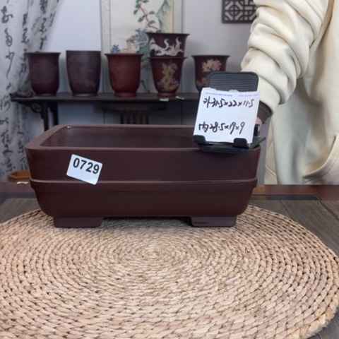 紫砂花盆紫泥款中带长方0729