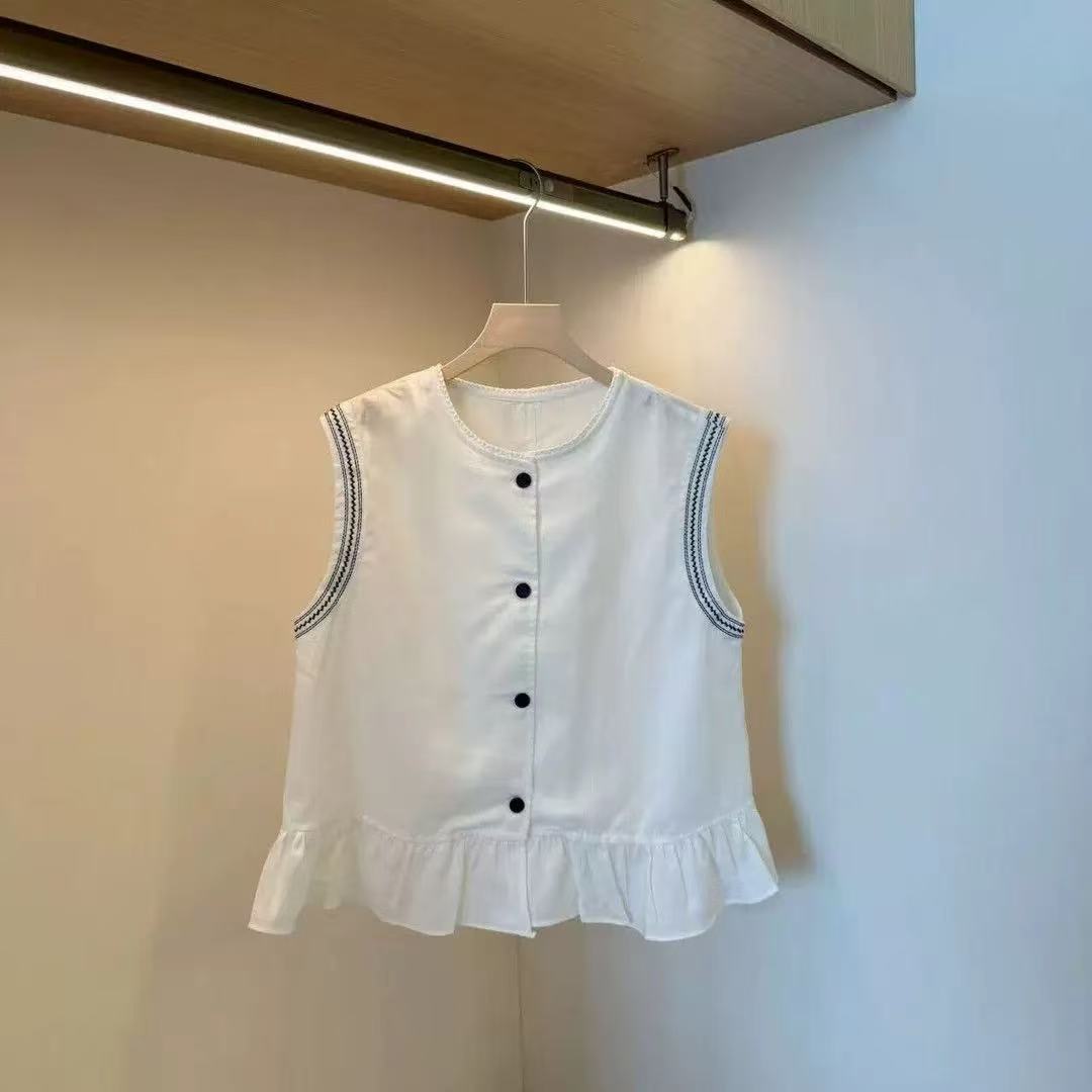 小孟~新款无袖荷叶边简约上衣5711 5712