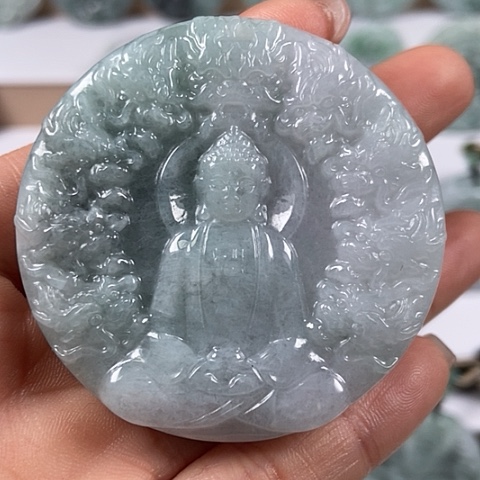 翡翠颈饰未镶嵌九龙大日如来福利两面工福利