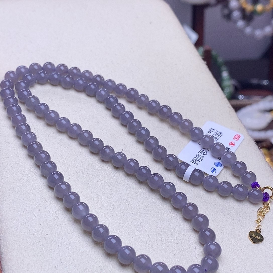 和田玉毕业级老矿料冰浓烟紫锁骨链6m未镶嵌