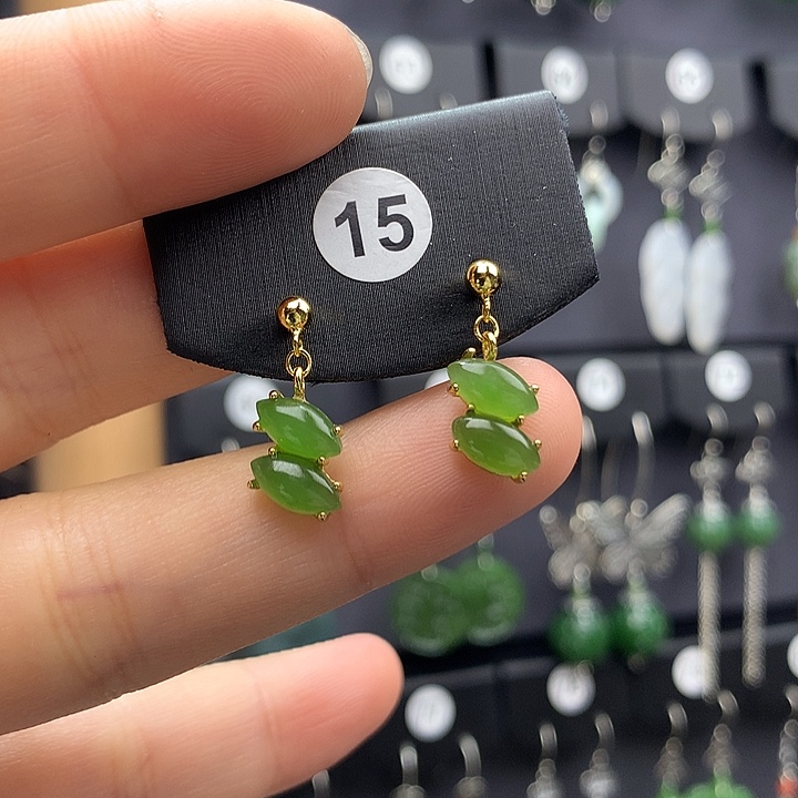 和田玉耳饰银S925镶嵌