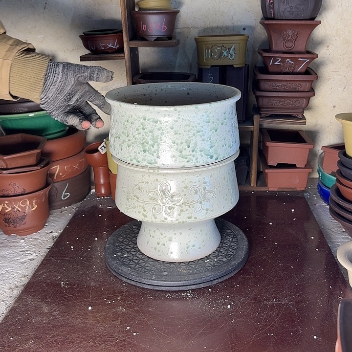 紫砂花盆，手工制作