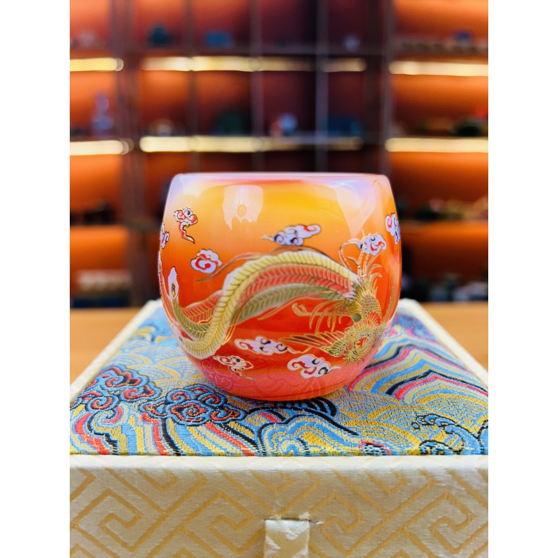 官方正品《龙凤呈祥》玛瑙红琉璃夜光杯