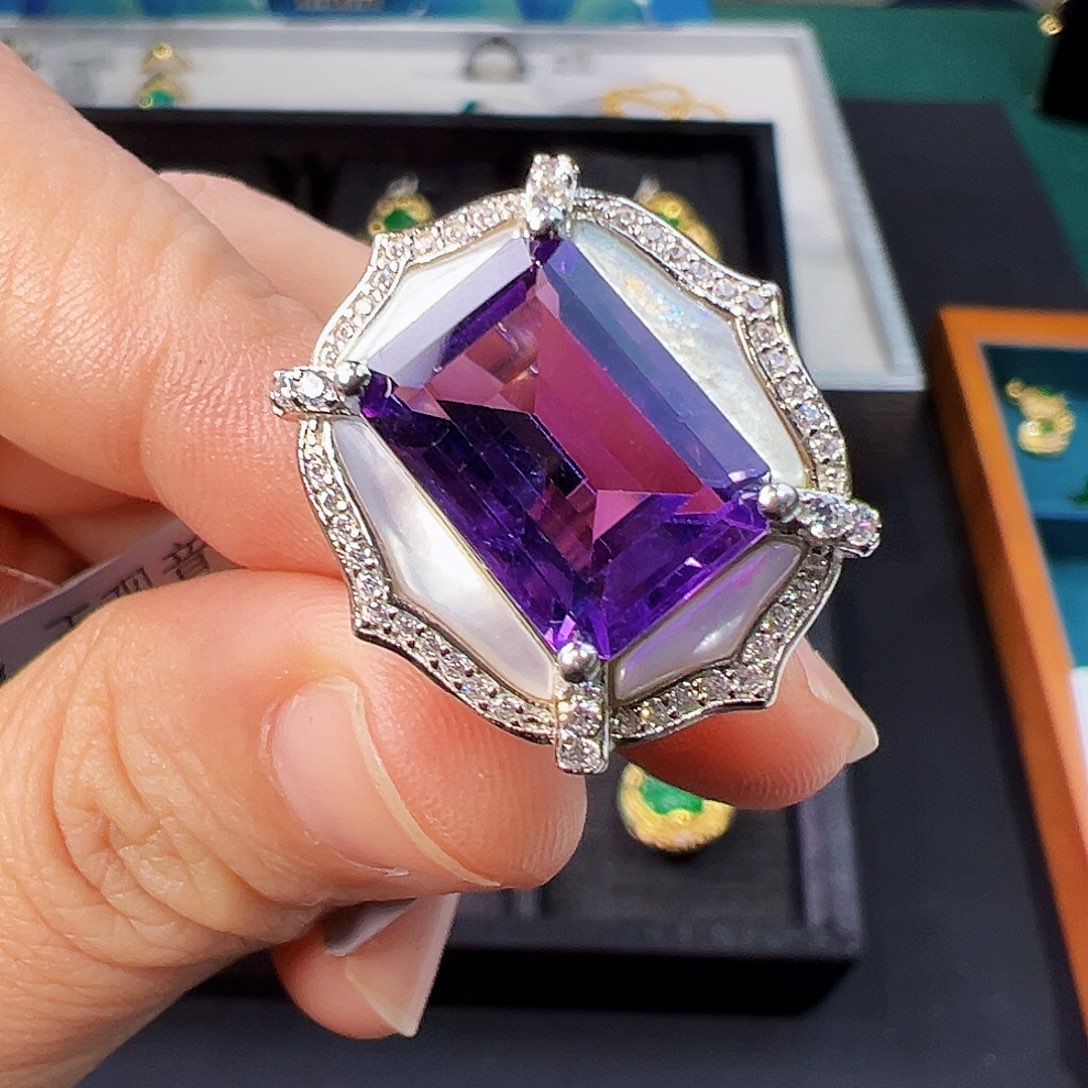 紫晶戒指银S925镶嵌戒指