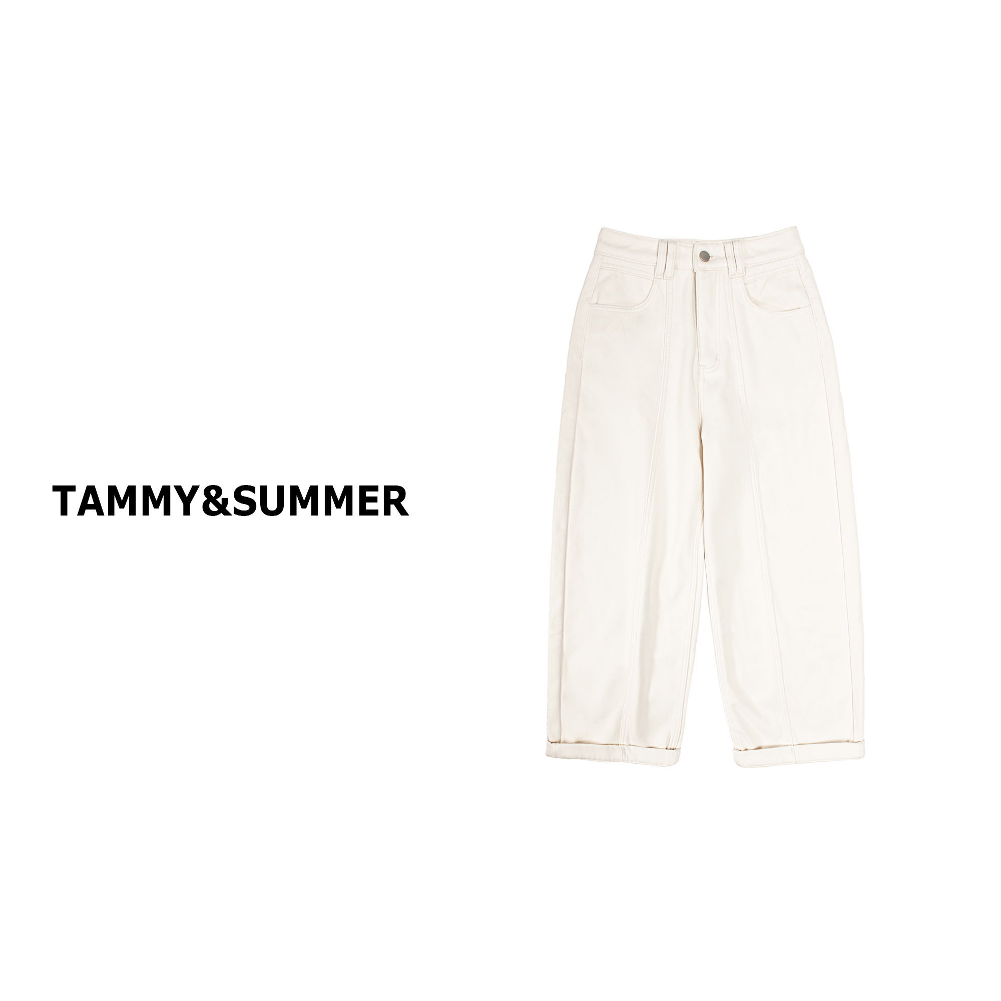 【Tammy&Summer】休闲百搭米白色加绒直筒牛仔裤宽松阔腿裤6F088