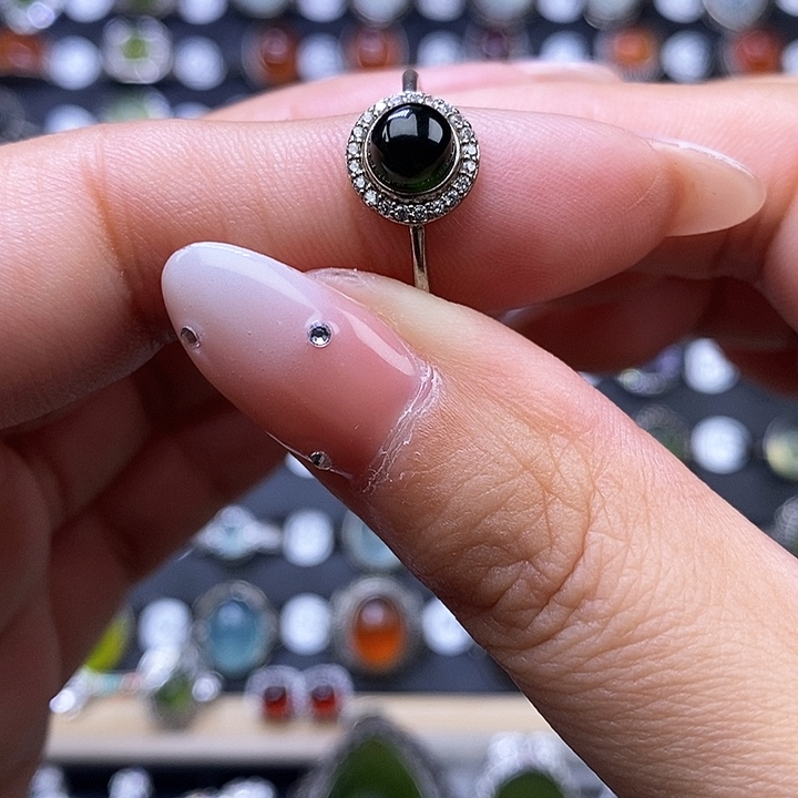 岫玉戒指银S925镶嵌戒指