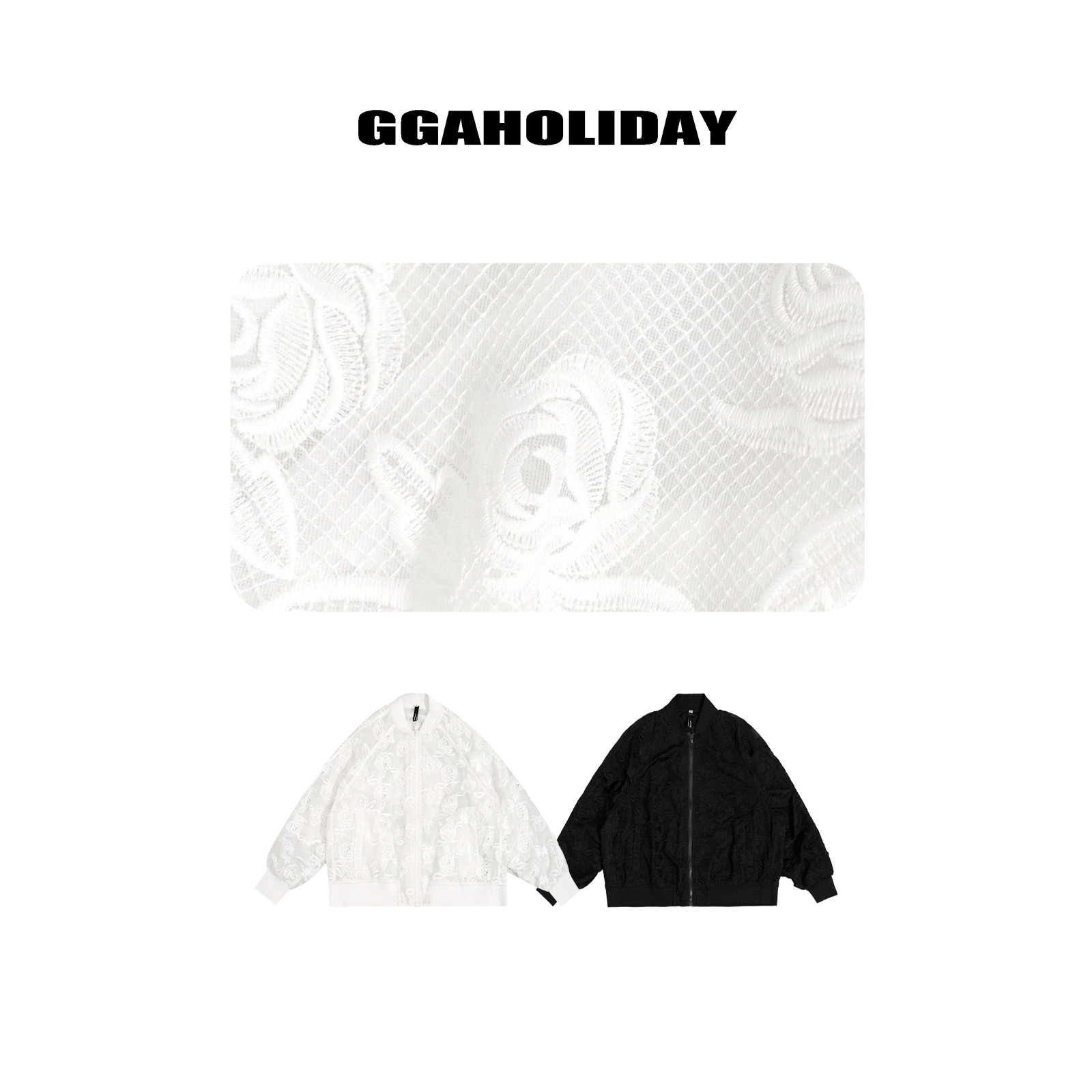 25N早春新款轻奢高级感美式街头设计透气网纱花纹夹克外套 151218