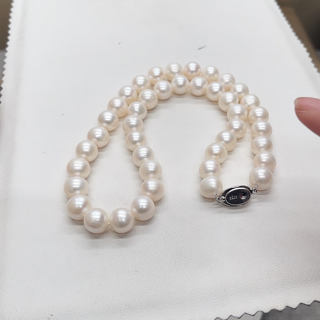 淡水珍珠项链银S925镶嵌10-11近正圆款