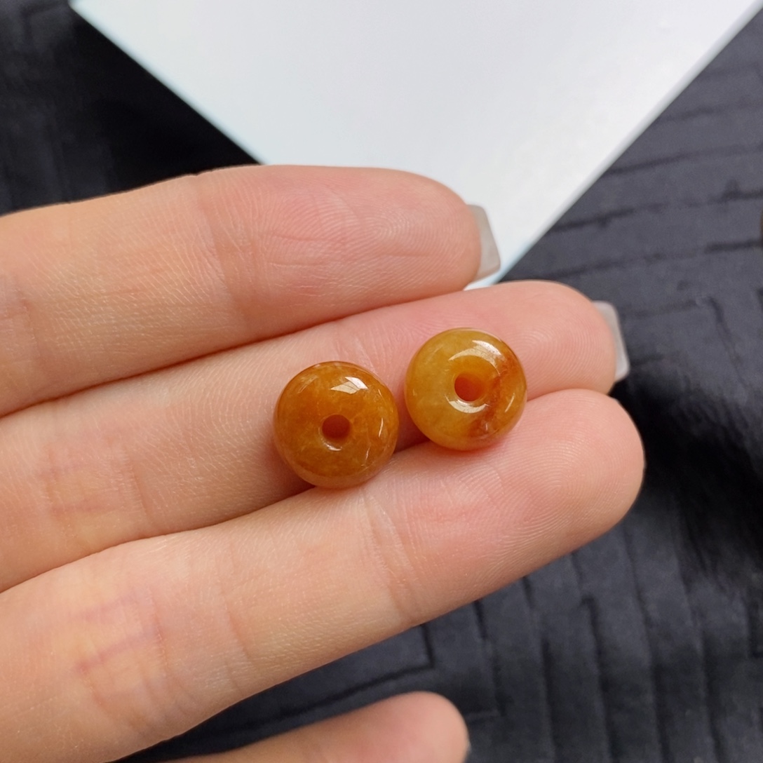 翡翠未镶嵌耳饰黄翡小鼓珠 可编手绳可做耳饰