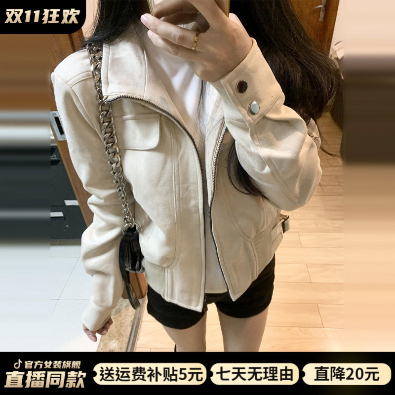 美式美拉德oversize高级感短款夹克正肩外套女秋季2025新款机车服