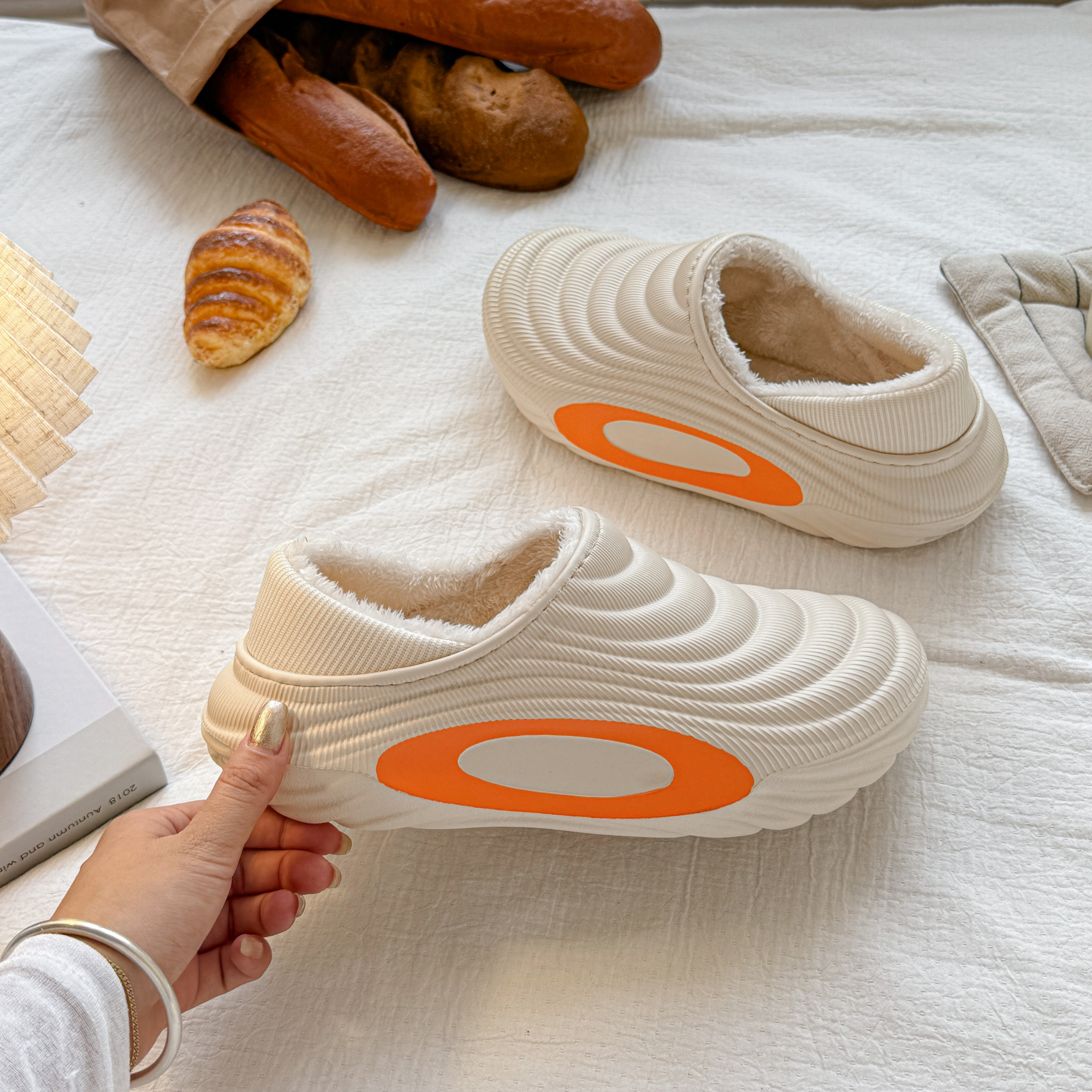 比物包头防水踩屎感情侣家居棉拖鞋冬季保暖防滑加绒拖鞋潮流加厚