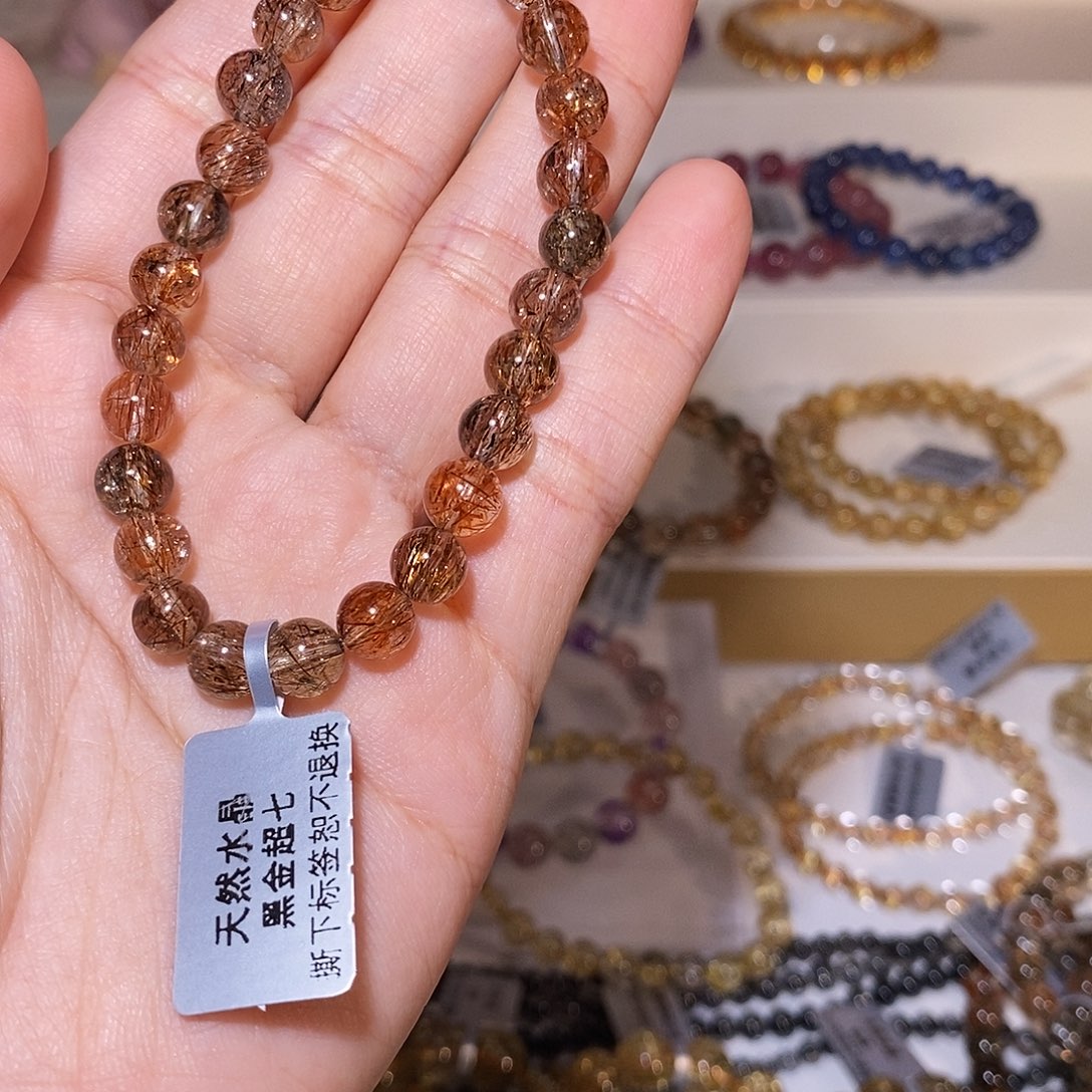 【闪购商品】水晶手串未镶嵌M****k黑金超七7.3mm