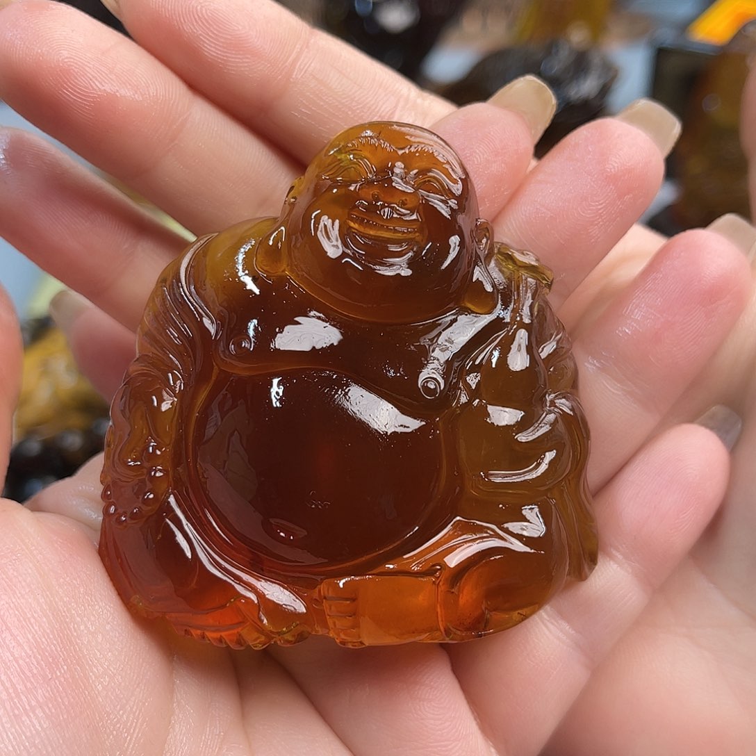 琥珀手链未镶嵌缅甸琥珀金棕珀雕刻弥勒