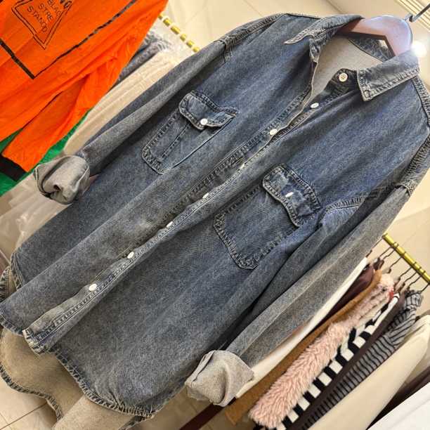 复古蓝长袖牛仔衬衫女叠穿宽松休闲上衣返季处理孤品清仓No退No换